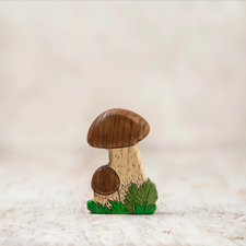 Wooden Caterpillar Birch Mushrooms Figure