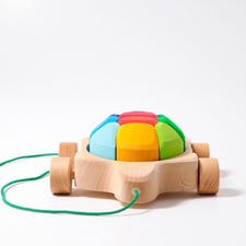 Grimm's Pull Along Turtle with Rainbow Building Blocks