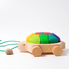 Grimm's Pull Along Turtle with Rainbow Building Blocks