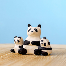 Wooden Panda Family and Tree Set