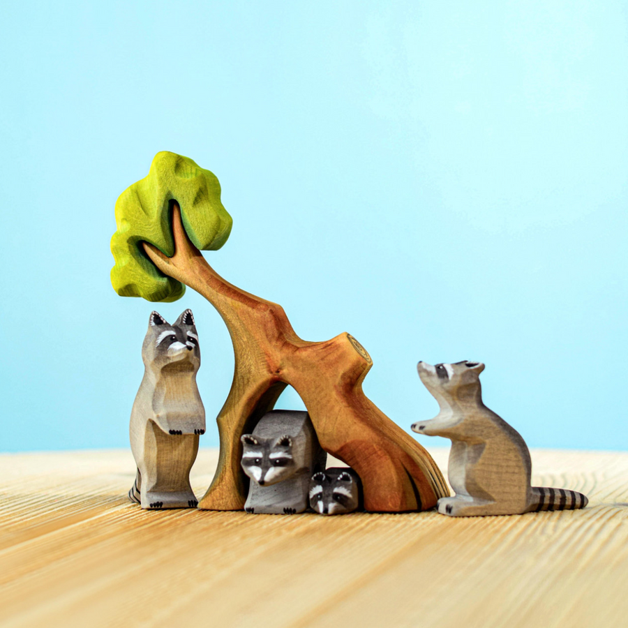 Raccoon Family and Tree Set | Wooden Toy