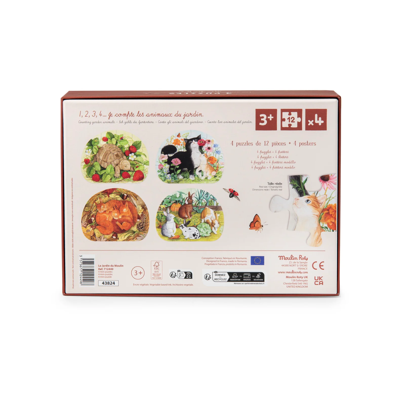Le Jardinier - Garden Animals Mini Puzzles (4 Puzzles x 12pcs)