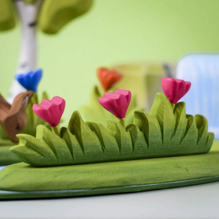 Grass with Pink Flowers (Large) | Wooden Toy