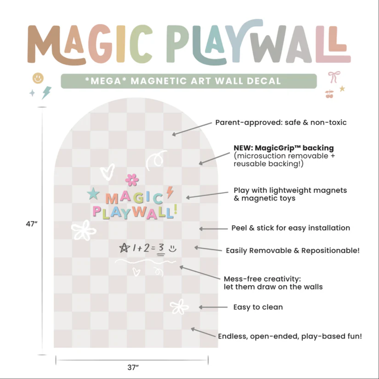 MEGA Magic Playwall - Arch Magnetic Wall Decal (Neutral Check)
