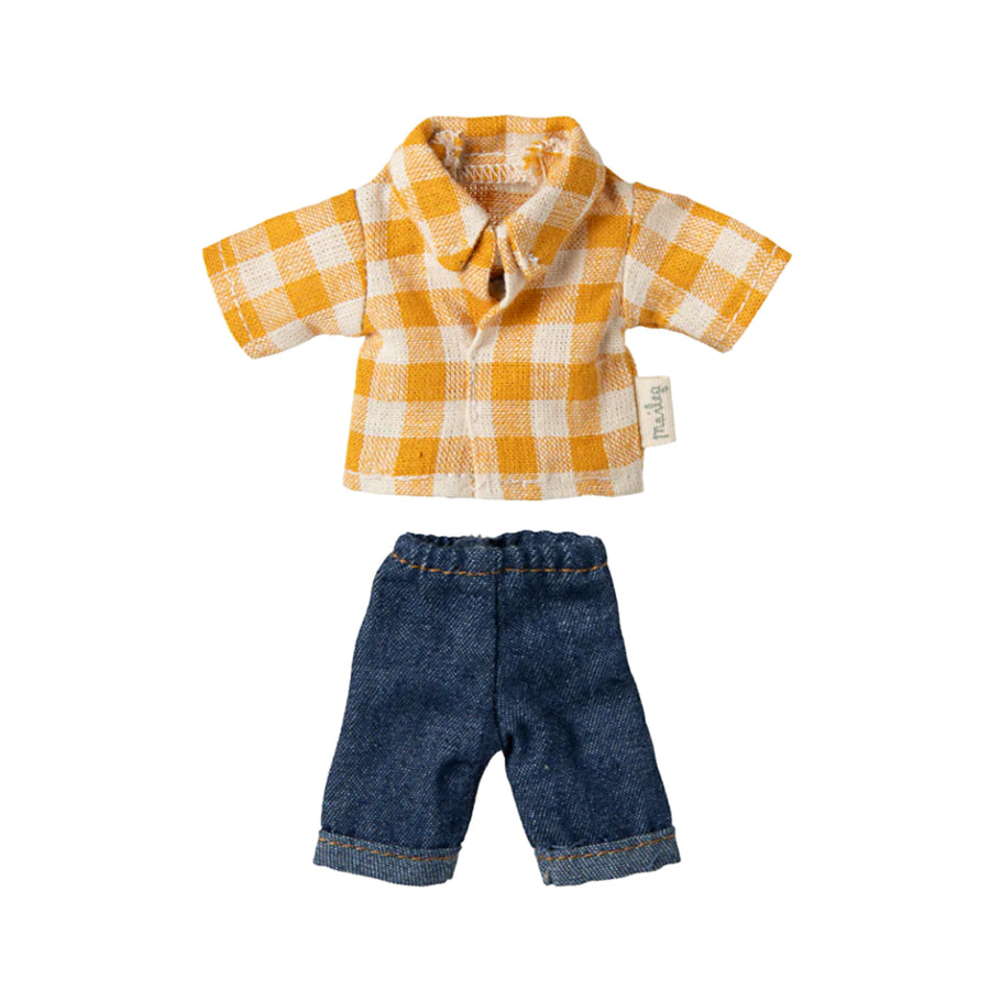 Maileg Yellow Checkered Shirt and Pants (Dad Mouse)