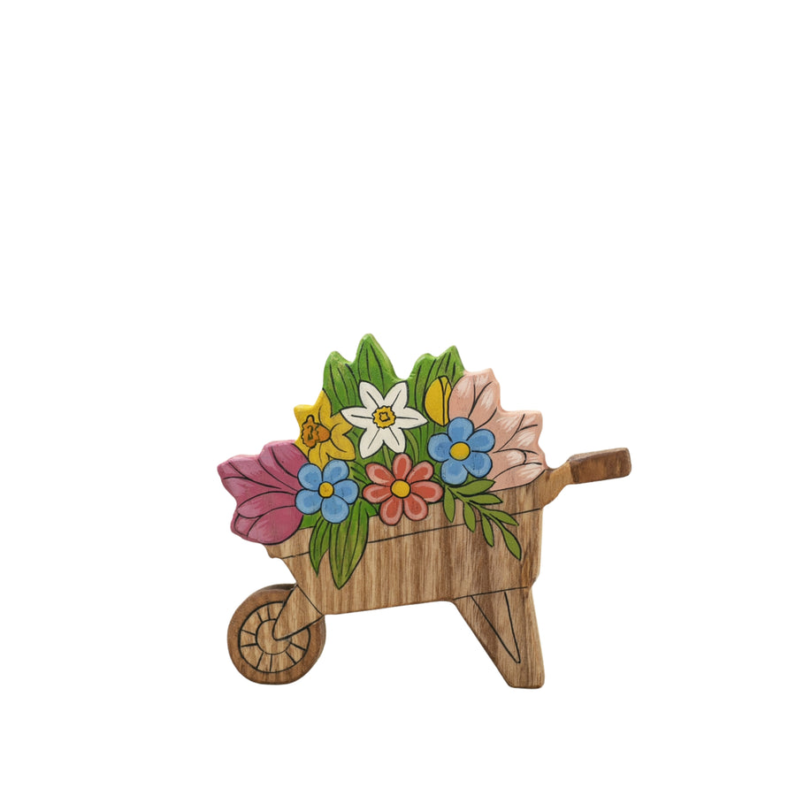 Wheelbarrow with Spring Flowers | Wooden Toy Figurine