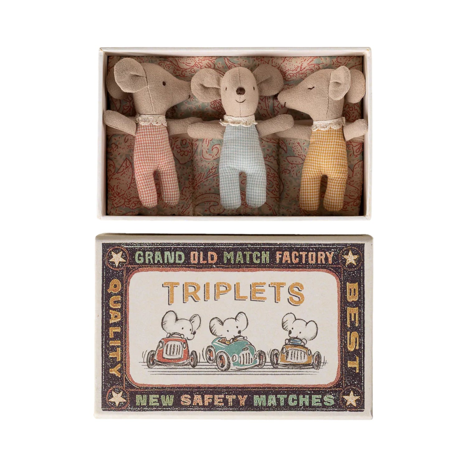 Maileg Triplets in Matchbox - Checker (Baby Mice)