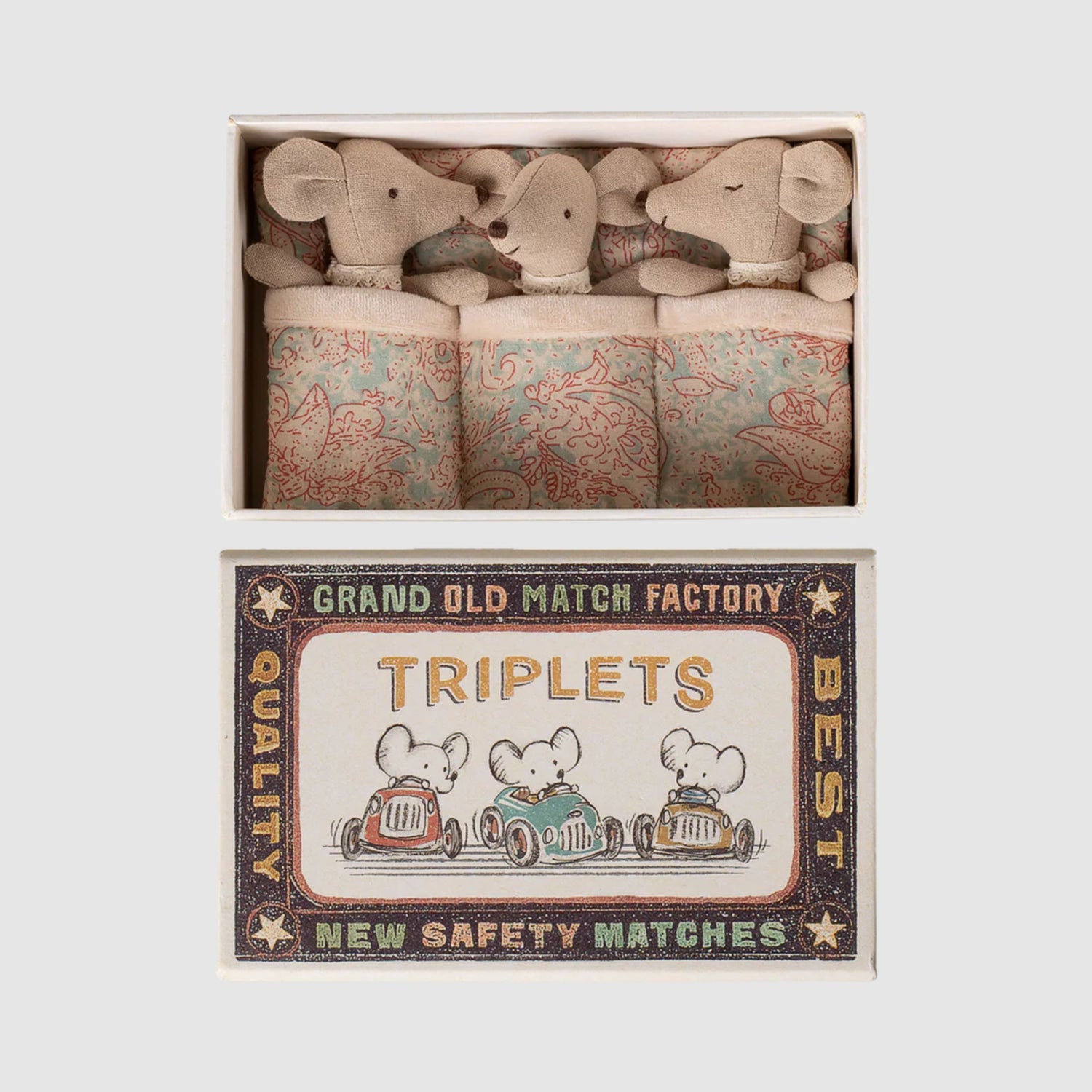 Maileg Triplets in Matchbox - Checker (Baby Mice)