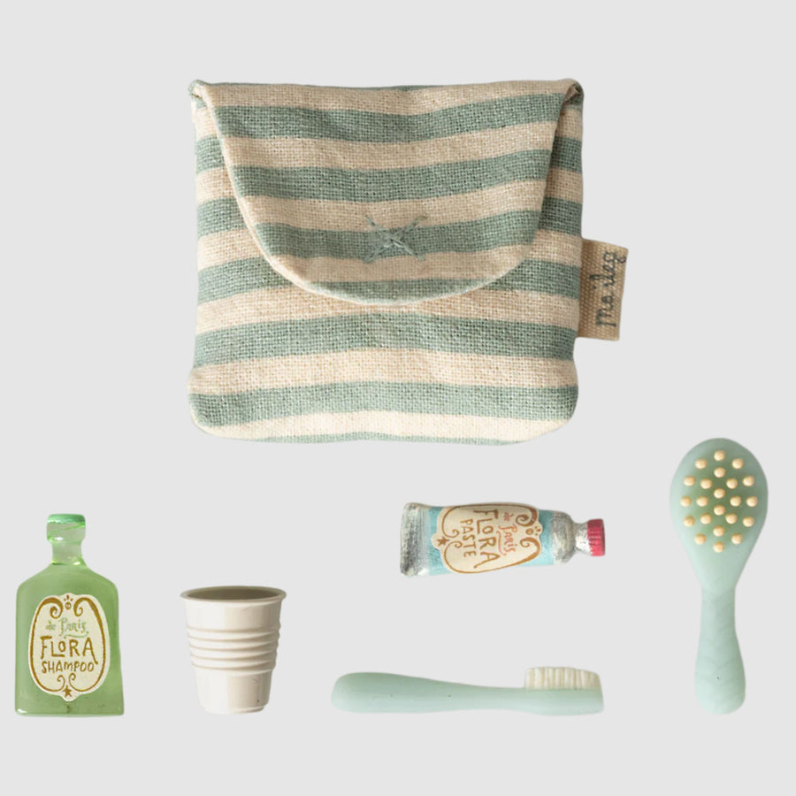 PRE-ORDER Maileg Toothbrush Set in Bag - Blue Stripe (Mouse)