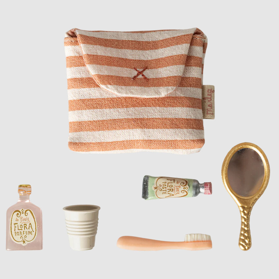 PRE-ORDER Maileg Toothbrush Set in Bag - Coral Stripe (Mouse)