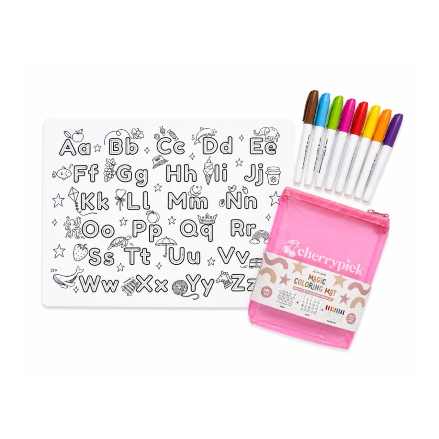 Magic Colouring Mat - Silicone Washable & Reversible Coloring Placemat and Markers Set (ABC/123)