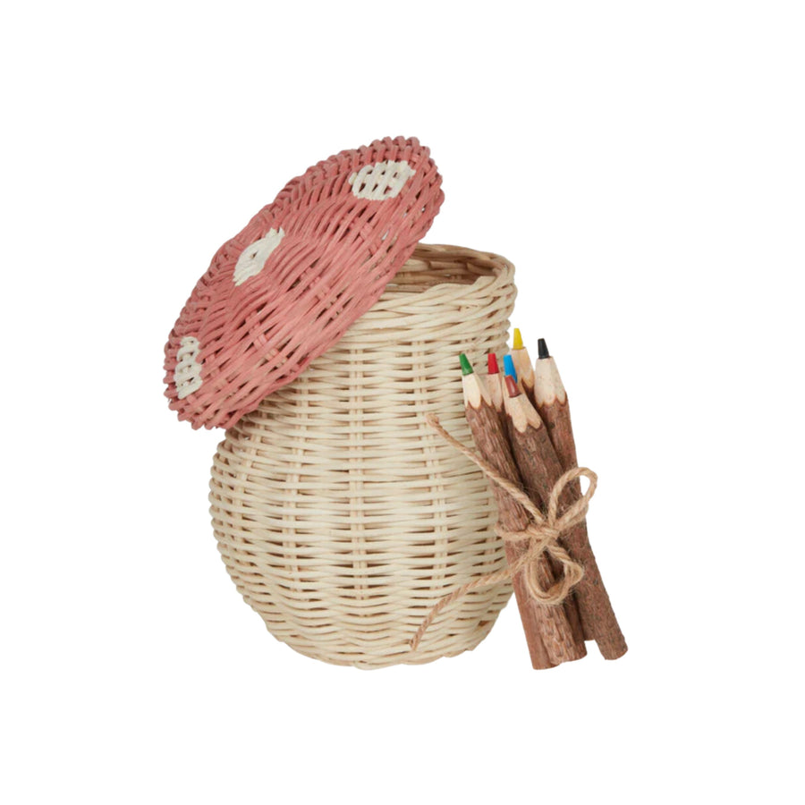 Rattan Toadstool Porcini Basket (Pink Musk)
