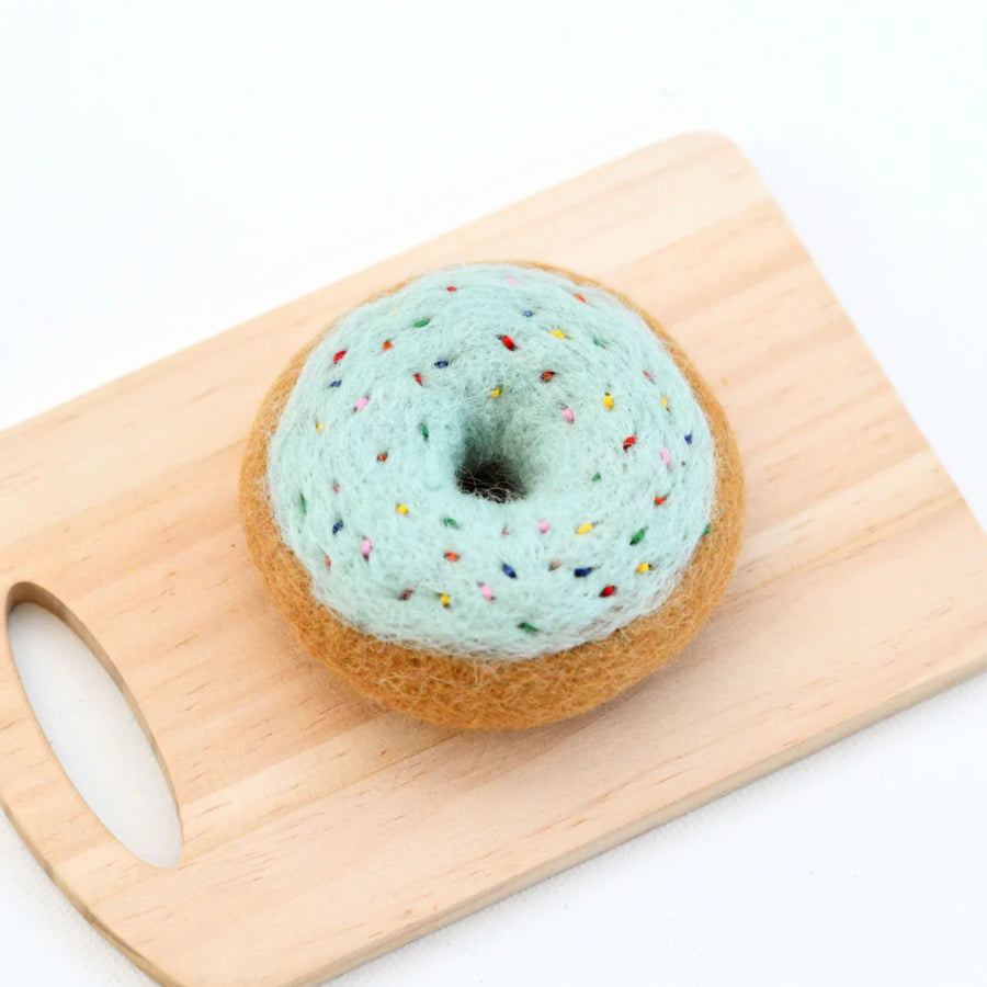 Felt Donut with Blue Vanilla Frosting and Rainbow Sprinkles | Play Food