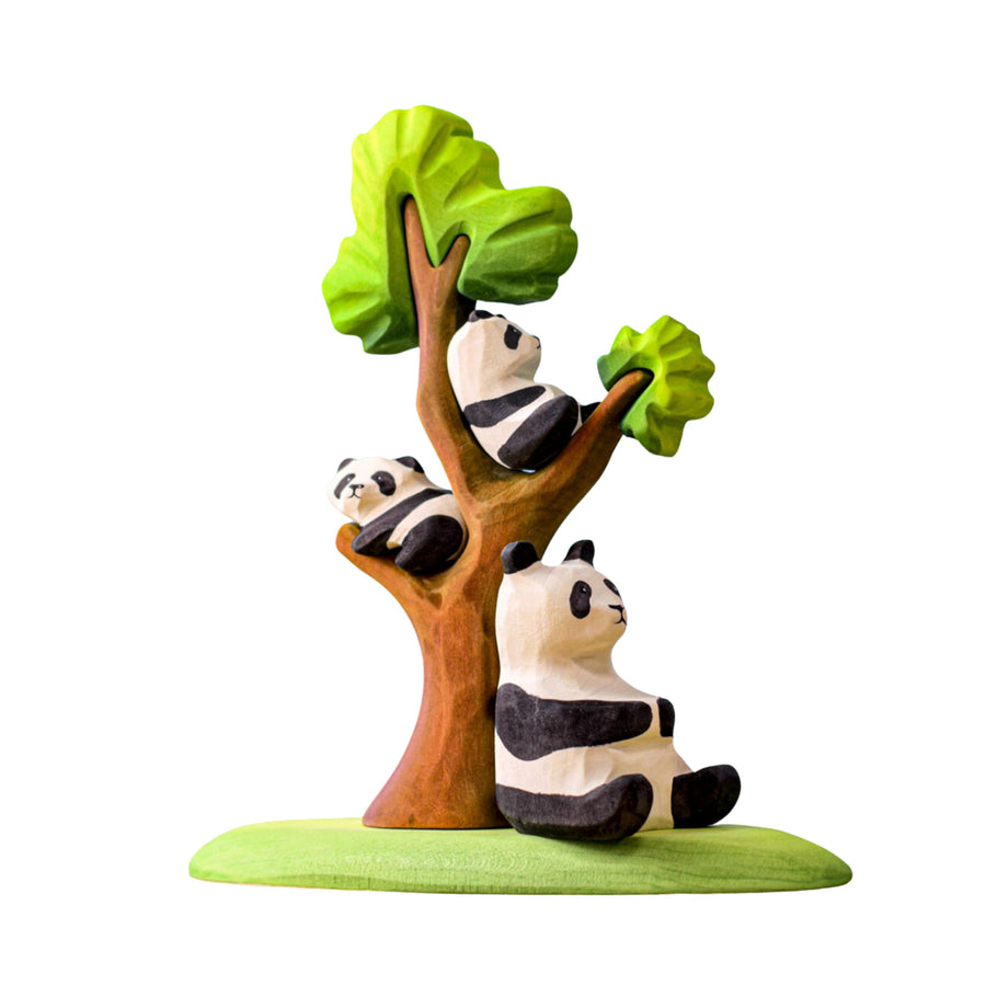 Wooden Panda Family and Tree Set