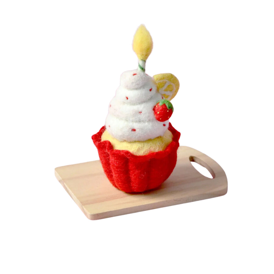Felt Giant Strawberry Cupcake with Candle | Play Food