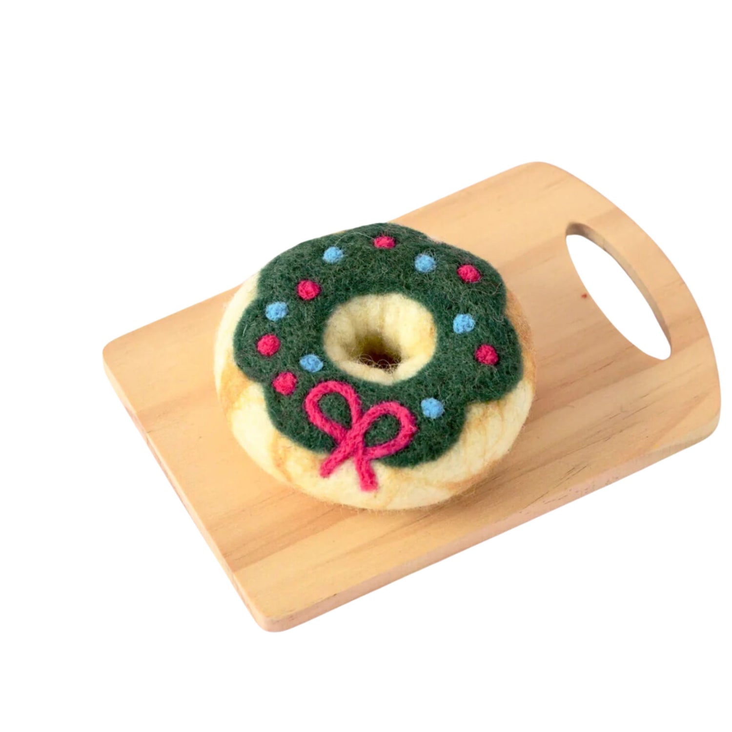 Felt Green Holly Wreath Donut | Christmas Play Food