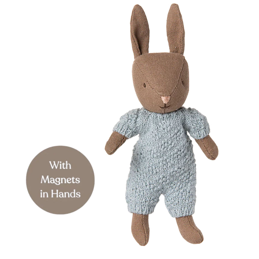 PRE-ORDER Maileg Rabbit Knitted Suit - Brown/Blue (Micro)