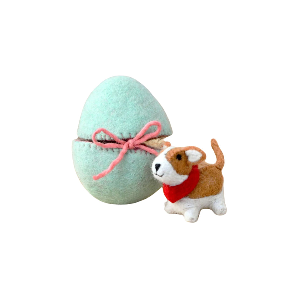 Felt Mint Surprise Egg with Corgi Puppy