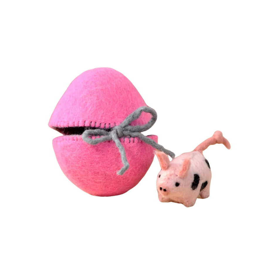 Felt Pink Surprise Egg with Spotted Piglet