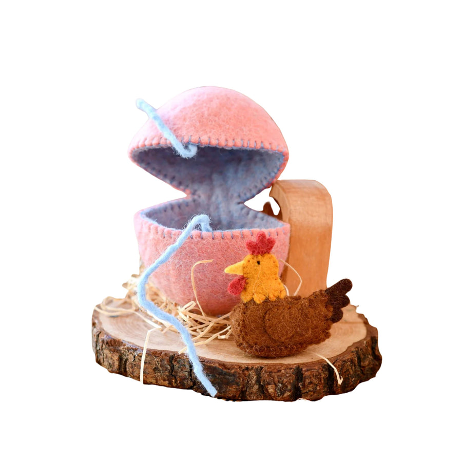 Felt Pink Surprise Egg with Hen
