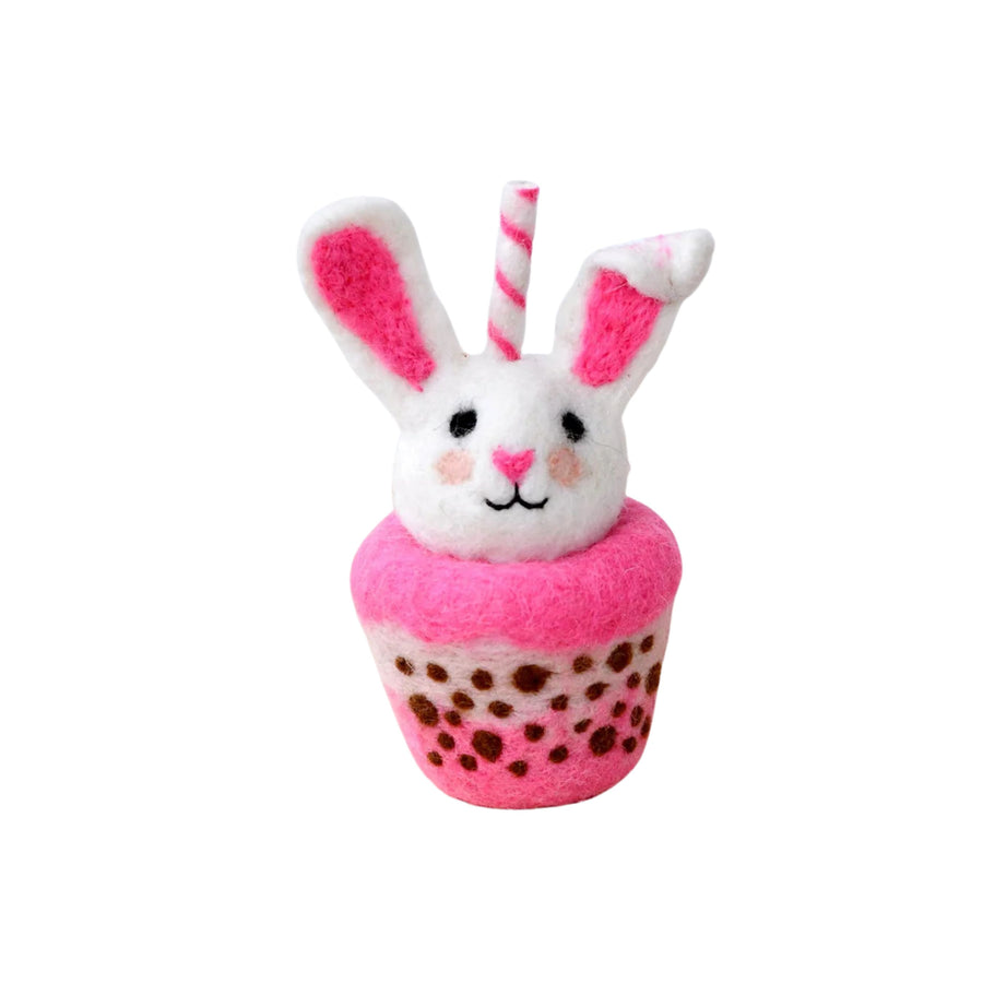 Felt Pink Bunny Boba Bubble Tea Drink | Play Food