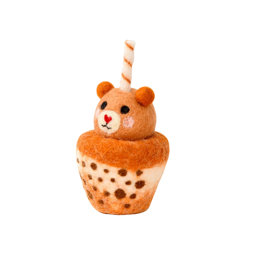 Felt Brown Bear Boba Bubble Tea Drink | Play Food