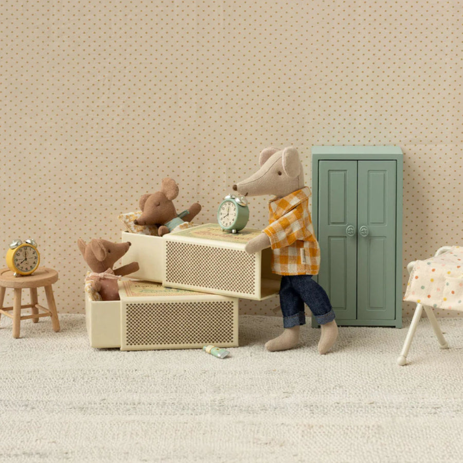 PRE-ORDER Maileg Sleepy Wakey Baby Mouse in Matchbox (Blue)