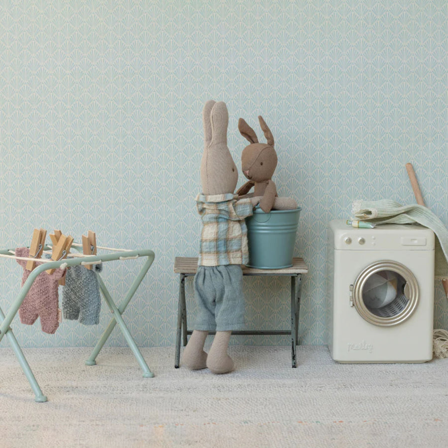 PRE-ORDER Maileg Rabbit Knitted Suit - Brown/Blue (Micro)