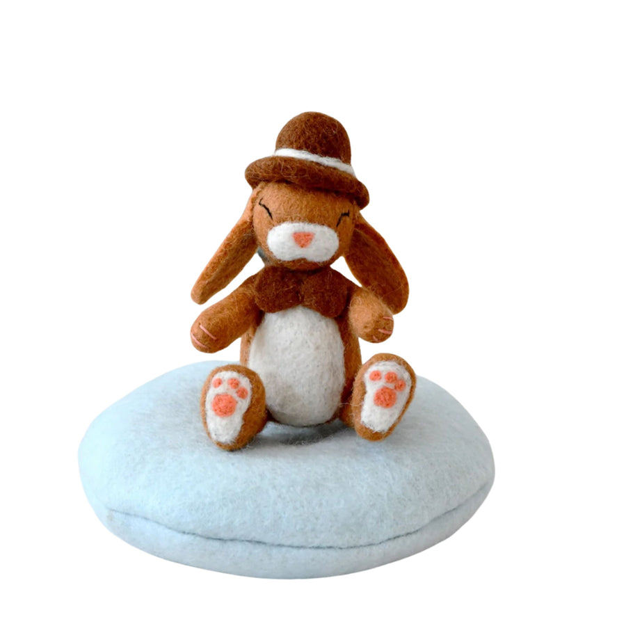 Felt Bunny Rabbit with Top Hat on Cushion