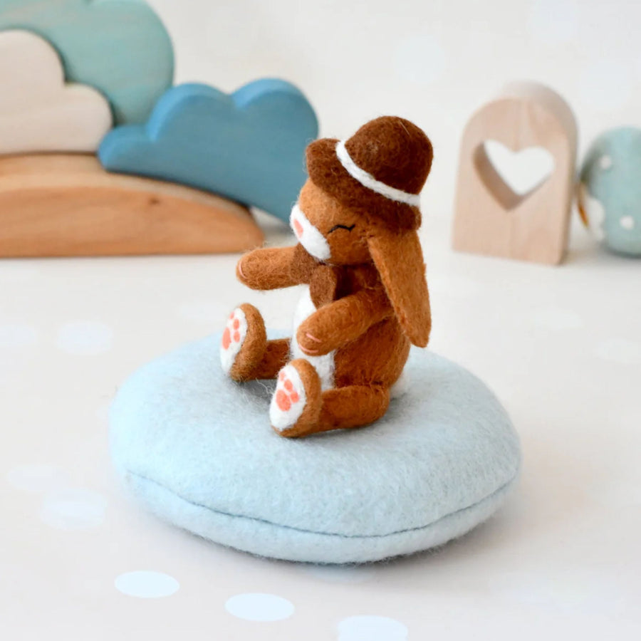 Felt Bunny Rabbit with Top Hat on Cushion