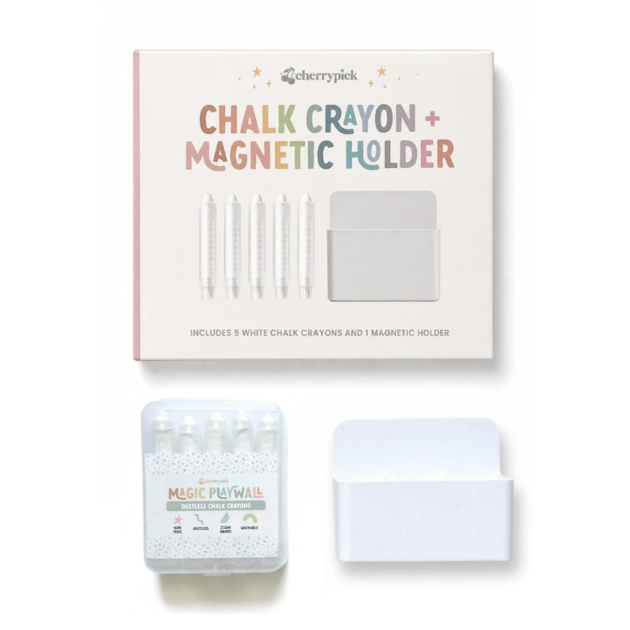 Dustless Chalk Crayons + Magnetic Holder Bundle for Magic Playwall (White)