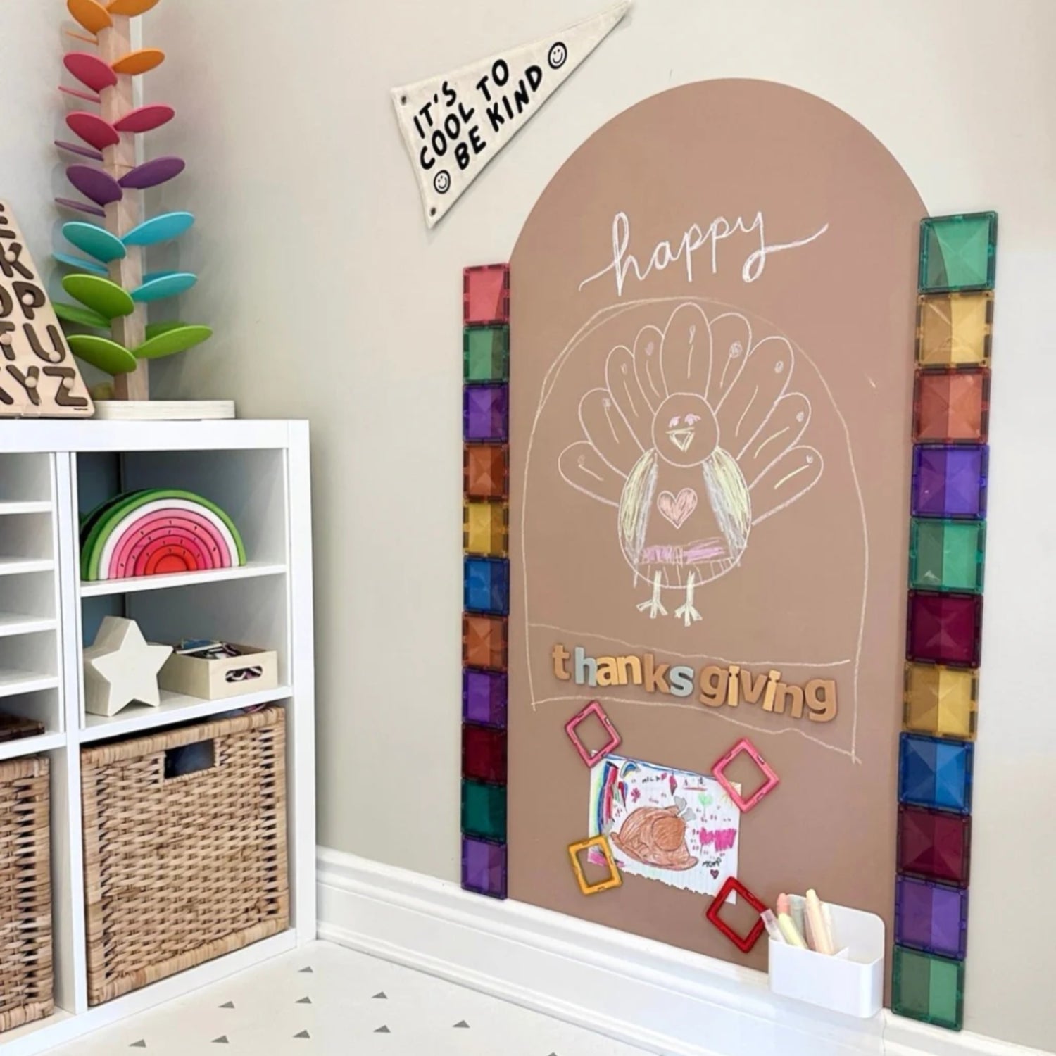 Dustless Chalk Crayons + Magnetic Holder Bundle for Magic Playwall (Neon)