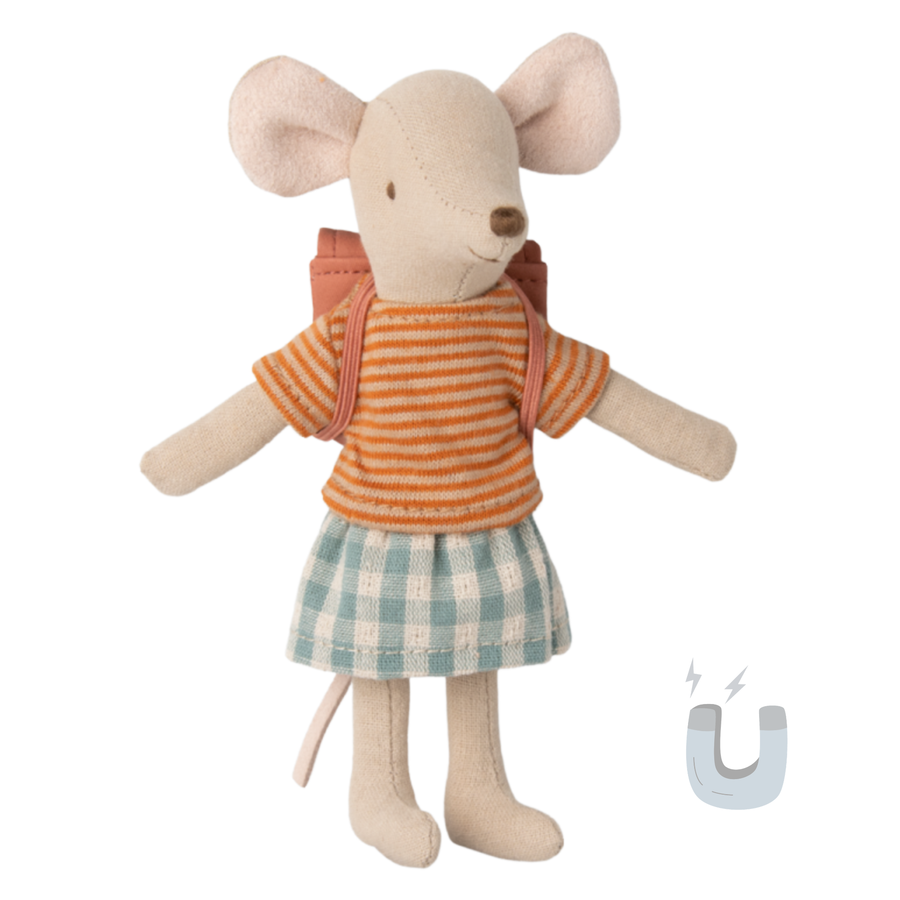 Maileg Tricycle Mouse with Bag - Old Rose (Big Sister)
