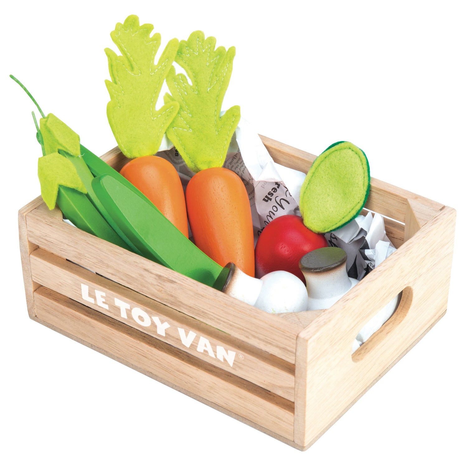 Wooden Harvest Vegetables (Play Food) in Market Crate