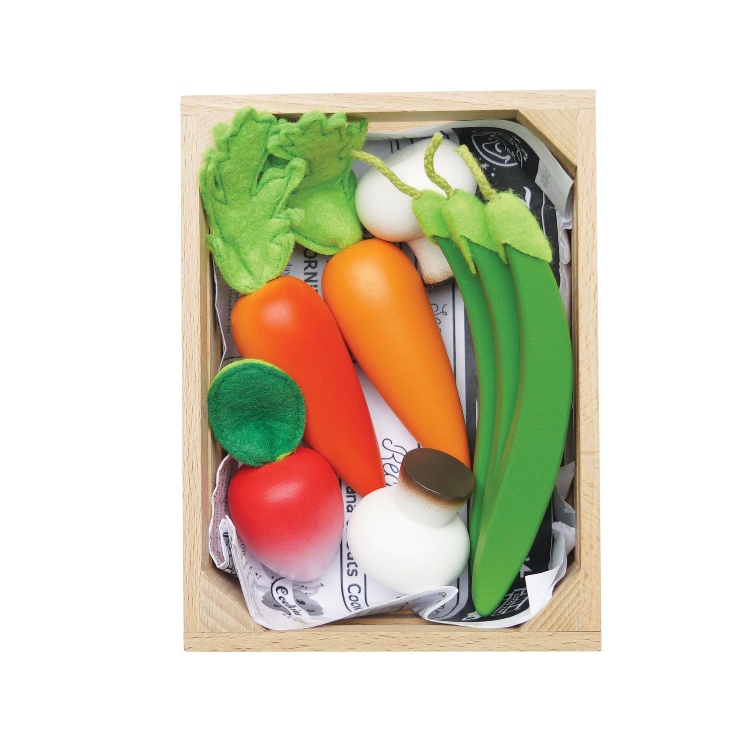 Wooden Harvest Vegetables (Play Food) in Market Crate