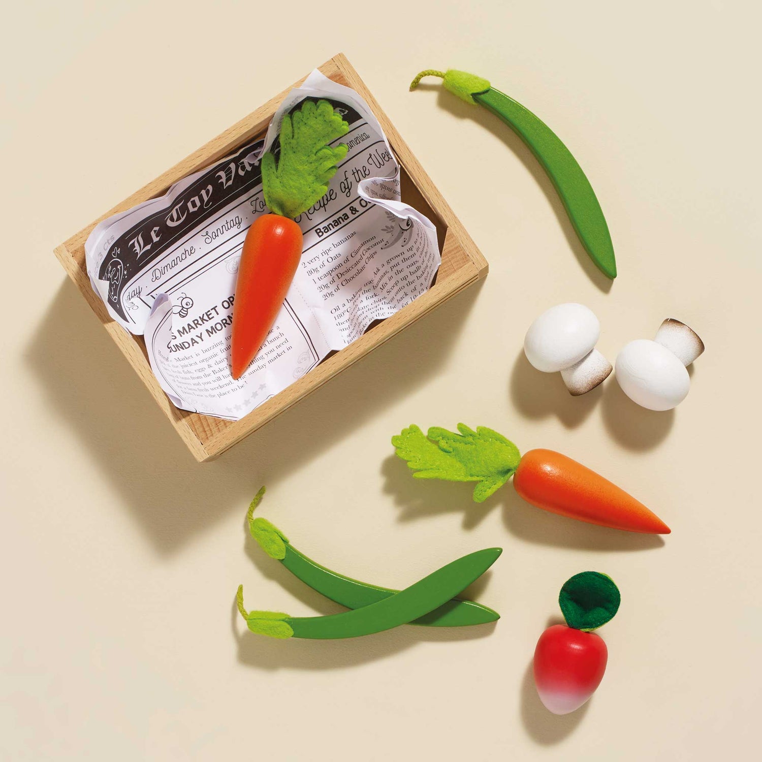 Wooden Harvest Vegetables (Play Food) in Market Crate