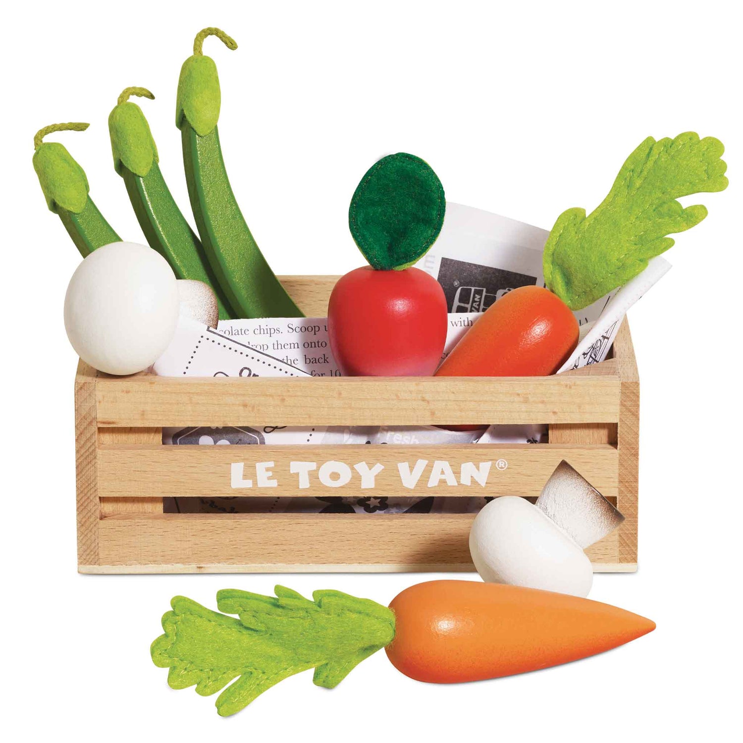 Wooden Harvest Vegetables (Play Food) in Market Crate