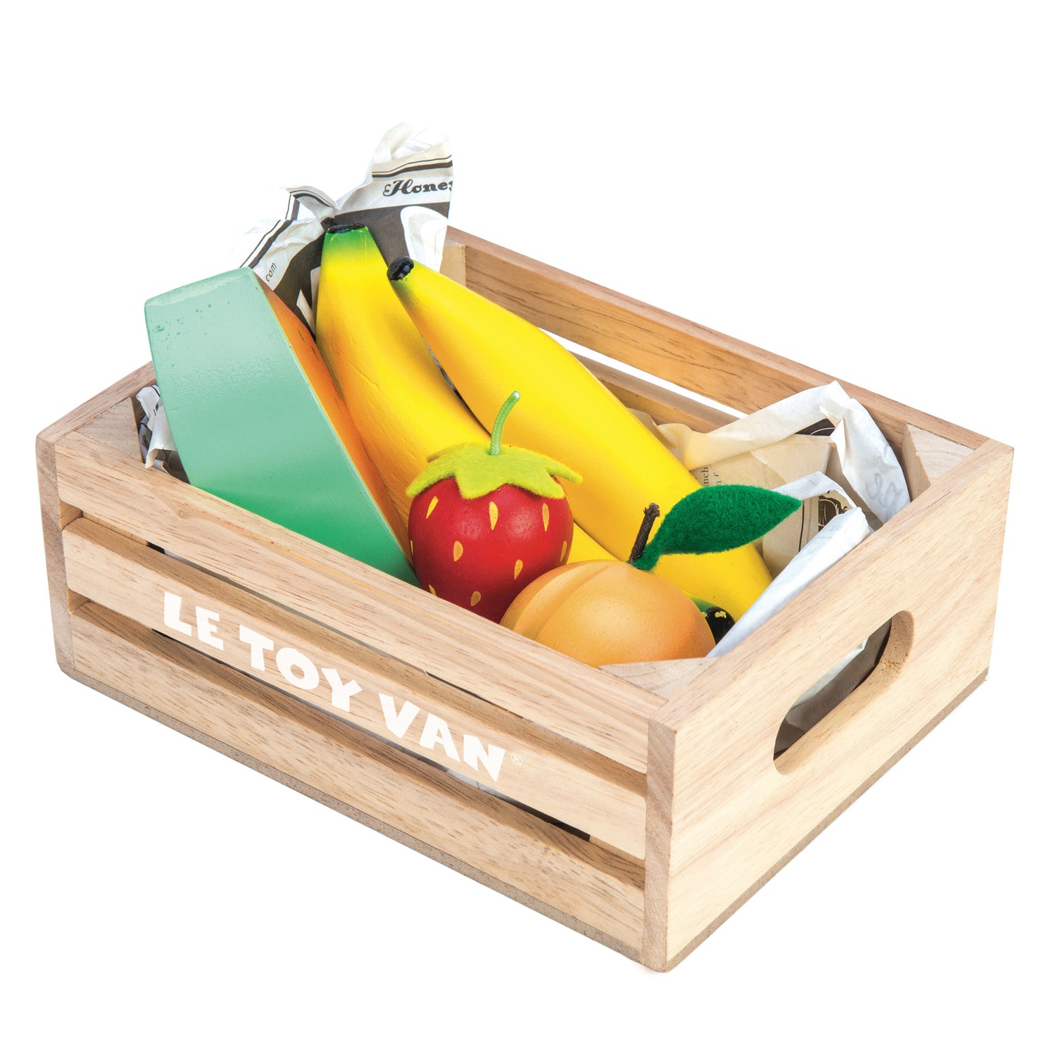 Wooden Fruits (Play Food) in Market Crate