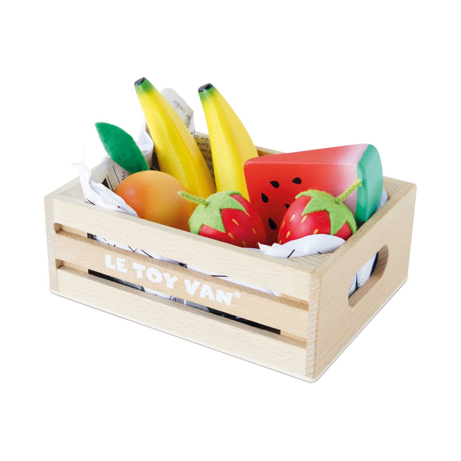 Wooden Fruits (Play Food) in Market Crate