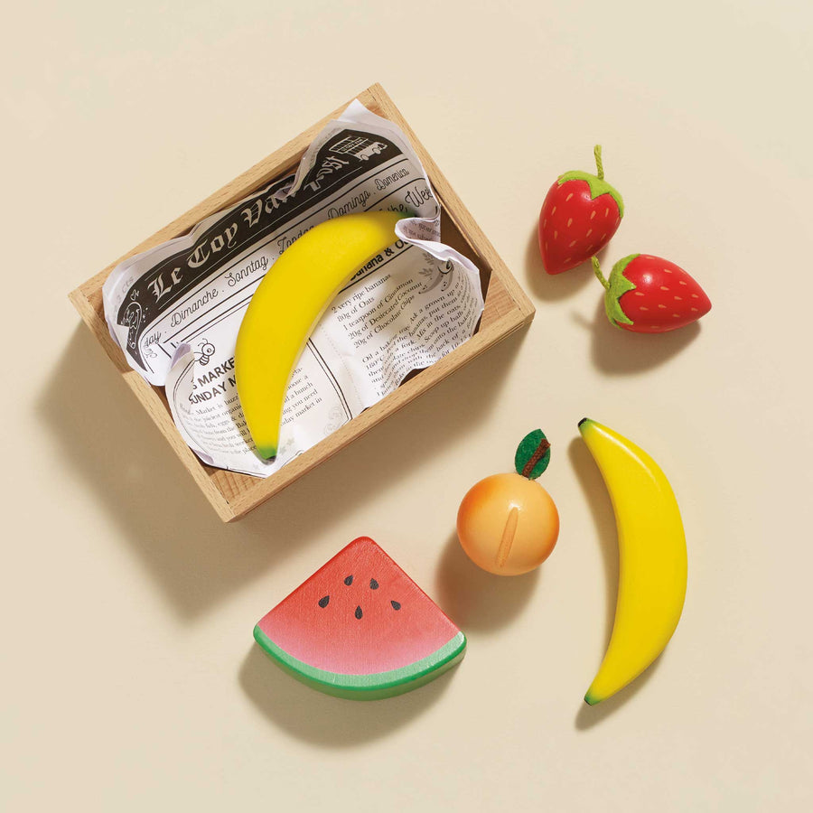 Wooden Fruits (Play Food) in Market Crate
