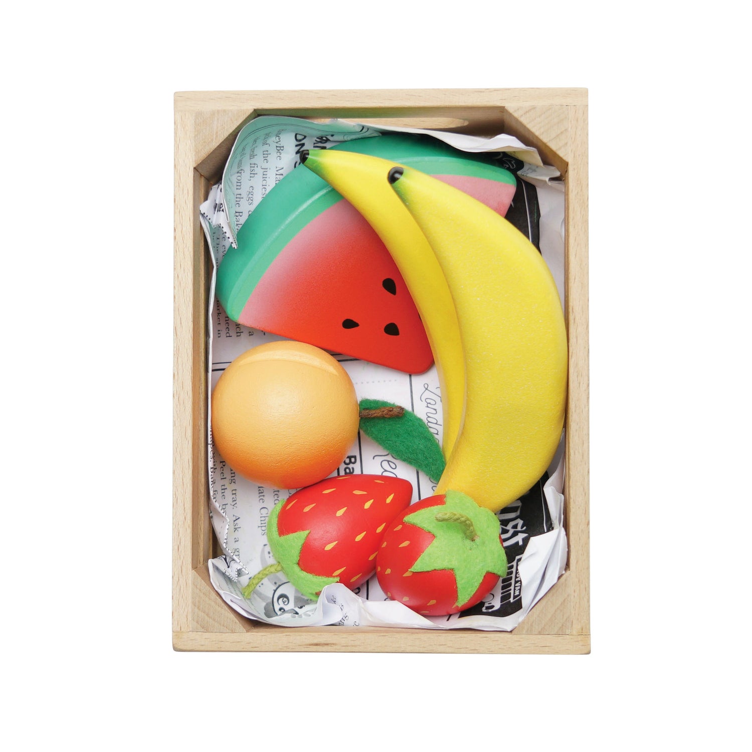 Wooden Fruits (Play Food) in Market Crate