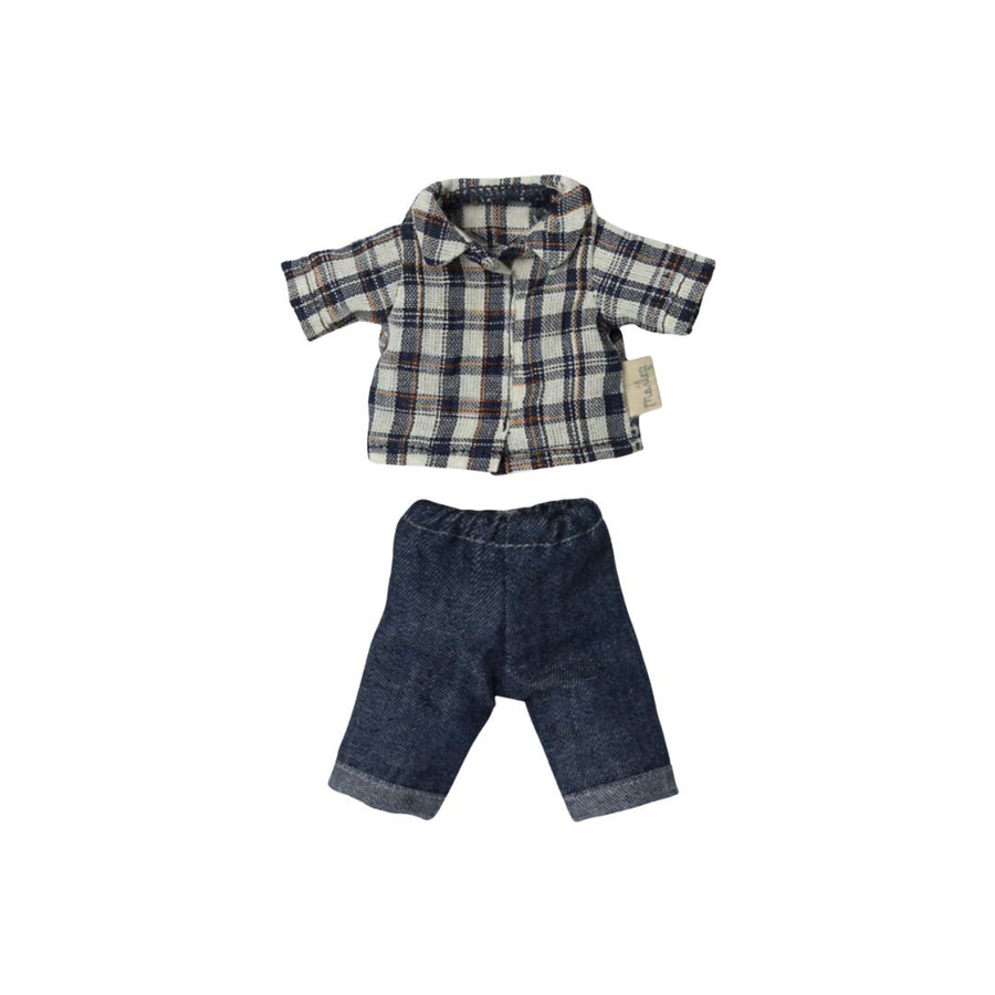 Maileg Jeans and Plaid Shirt Clothing Set (Dad Mouse)