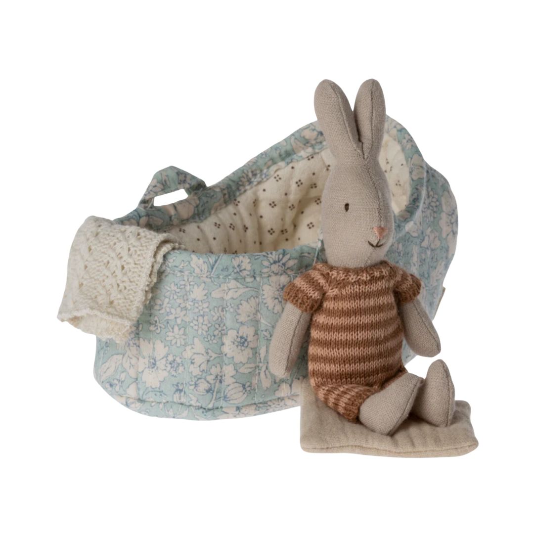 Maileg MICRO Rabbit in Carry Cot (Maroon)