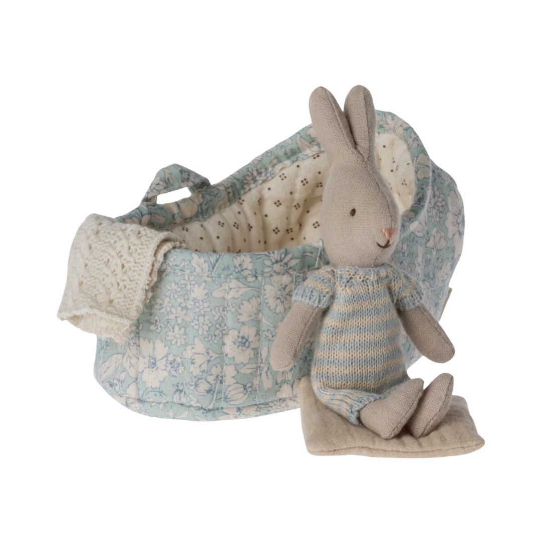 Maileg MICRO Rabbit in Carry Cot (Mint)