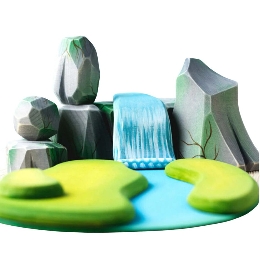 River Plate, Waterfall and Mossy Rocks Set | Wooden Toy