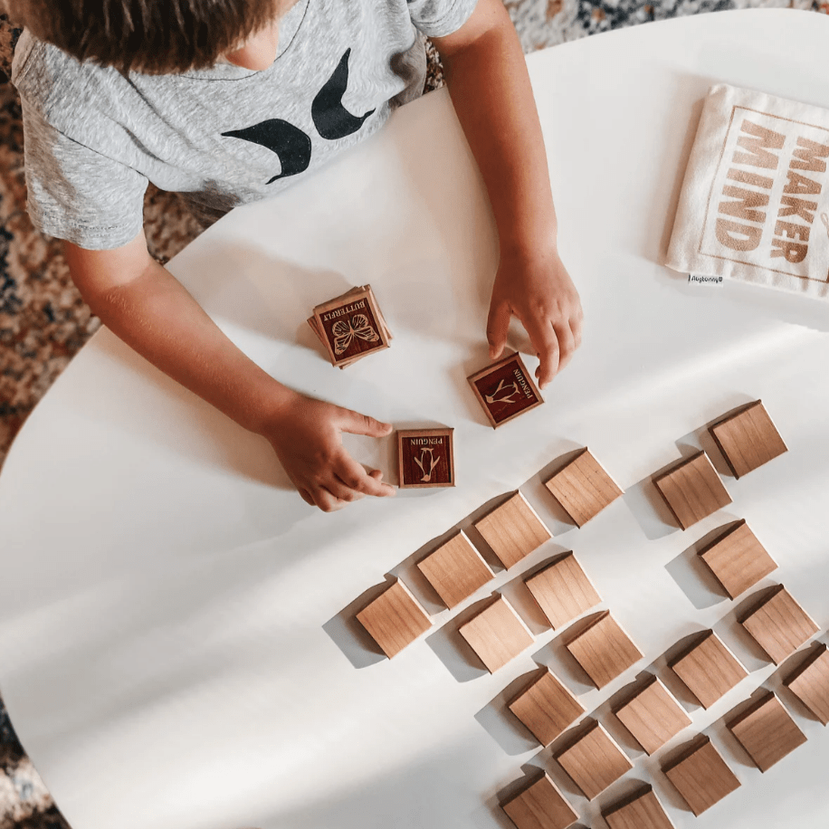 Maker Mind Toys Building & Stacking Wooden Animal Tile Matching Memory Game (24 Tiles) - Handmade in Canada Wooden Animal Matching Memory Game | Animal Tile Games | The Playful Peacock