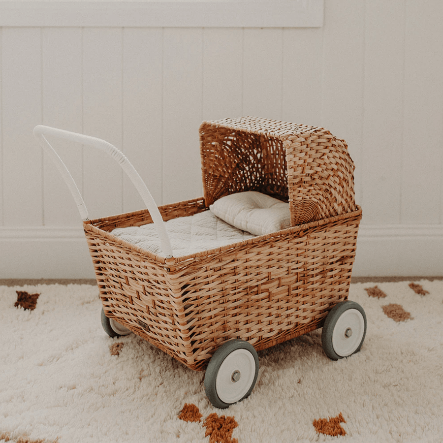 Olli Ella Rattan Convertible Rattan Strolley (Natural) by Olli Ella Natural Hand-Woven Rattan Basket on Wheels | Sustainable Rattan Toys | The Playful Peacock