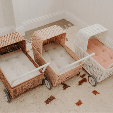 Olli Ella Rattan Cotton Strolley Mattress (Oat) by Olli Ella Natural Hand-Woven Rattan Basket on Wheels | Sustainable Rattan Toys | The Playful Peacock