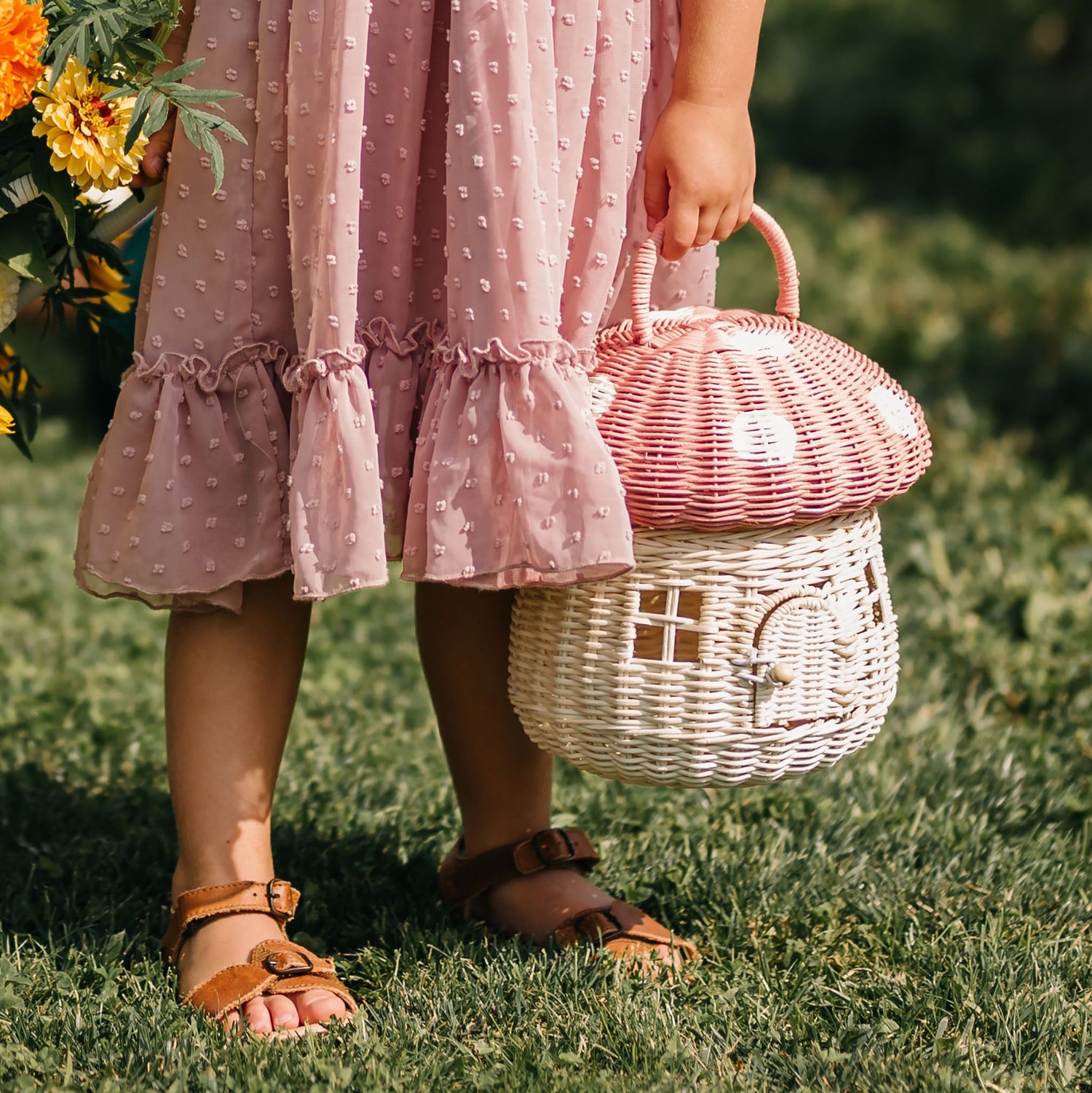 Olli Ella Rattan Rattan Mushroom Basket (Pink Muskl) by Olli Ella Pink Musk Rattan Mushroom Basket | Rattan Baskets for Children