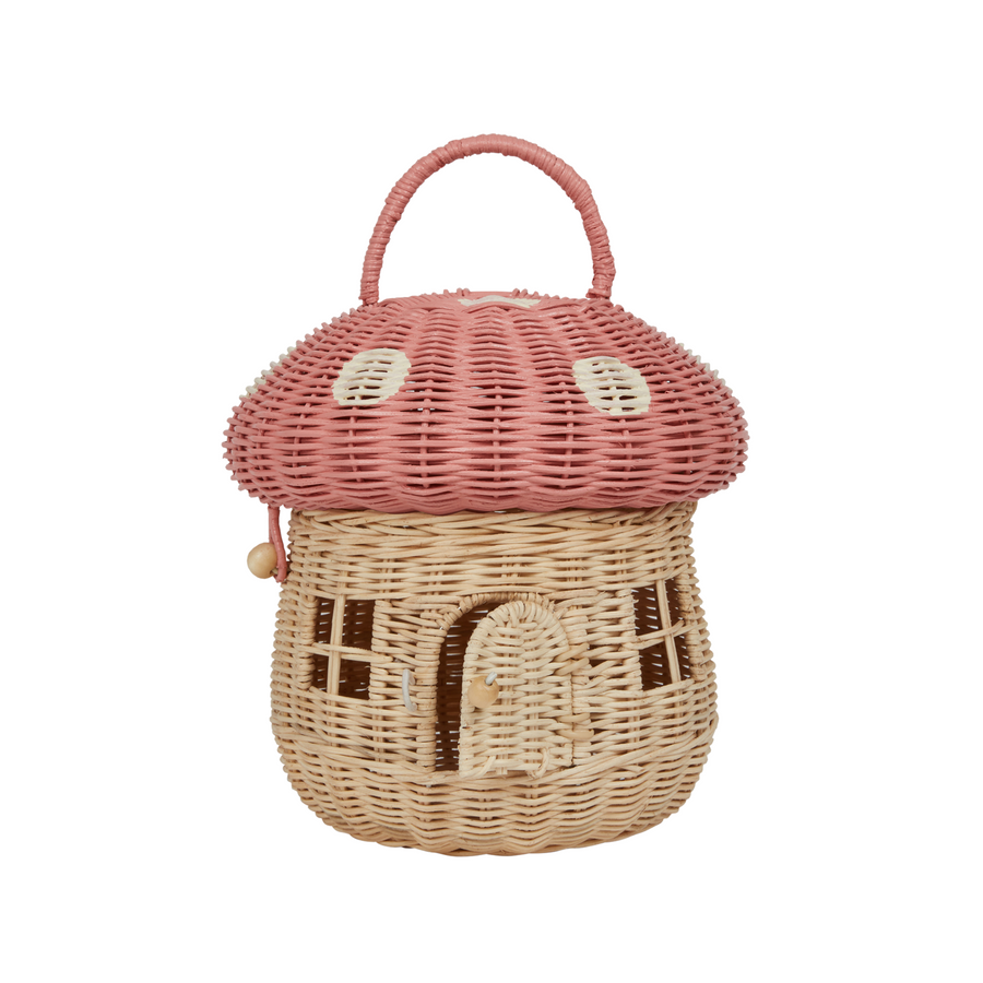 Olli Ella Rattan Rattan Mushroom Basket (Pink Muskl) by Olli Ella Pink Musk Rattan Mushroom Basket | Rattan Baskets for Children